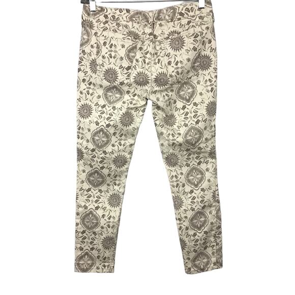 FREE PEOPLE Slim Ankle Crop Jeans Moroccan Mediallion Print Cream Brown 28 Boho - Picture 2 of 7